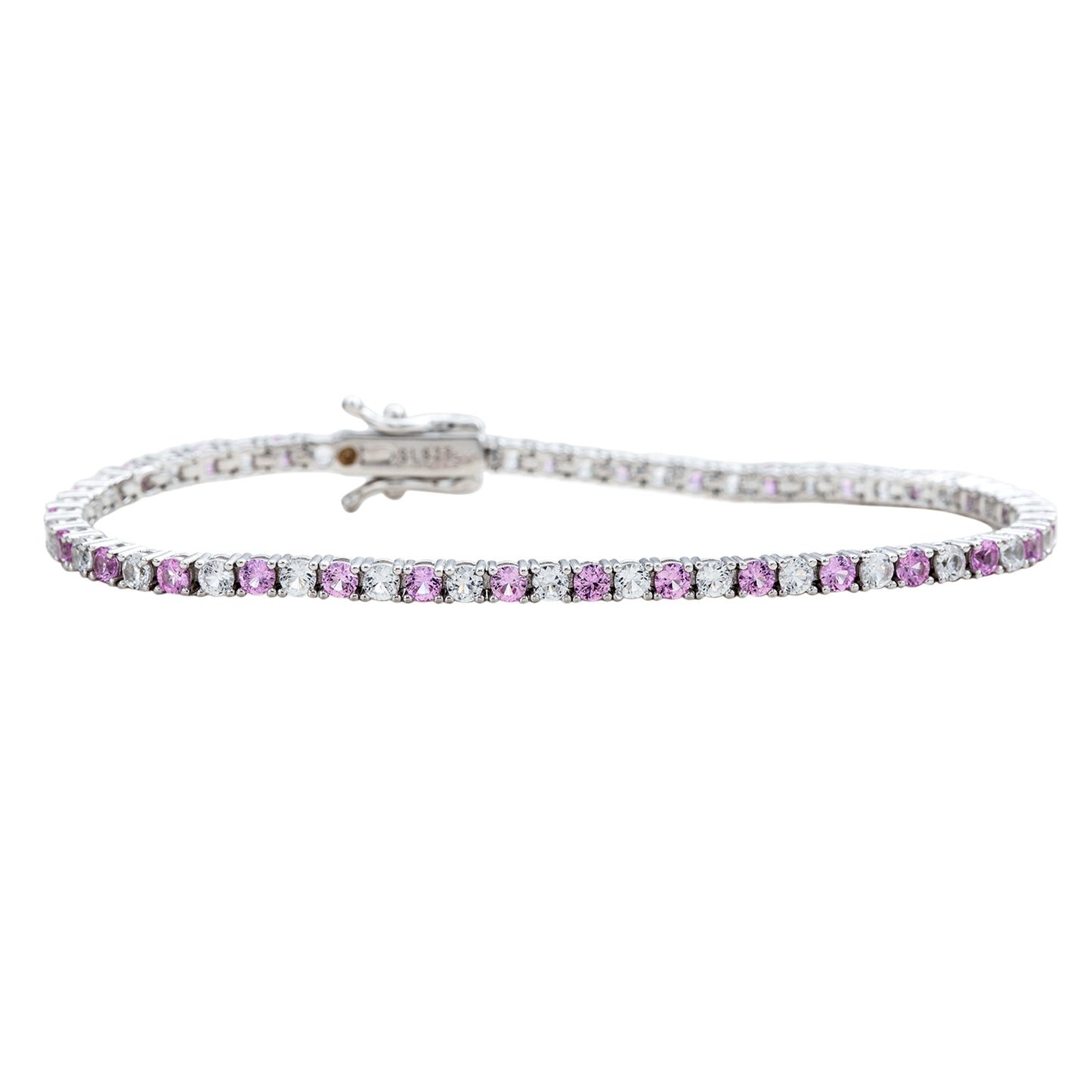 Suzy Levian Sterling Silver Round-Cut Pink And White Sapphire Tennis Bracelet