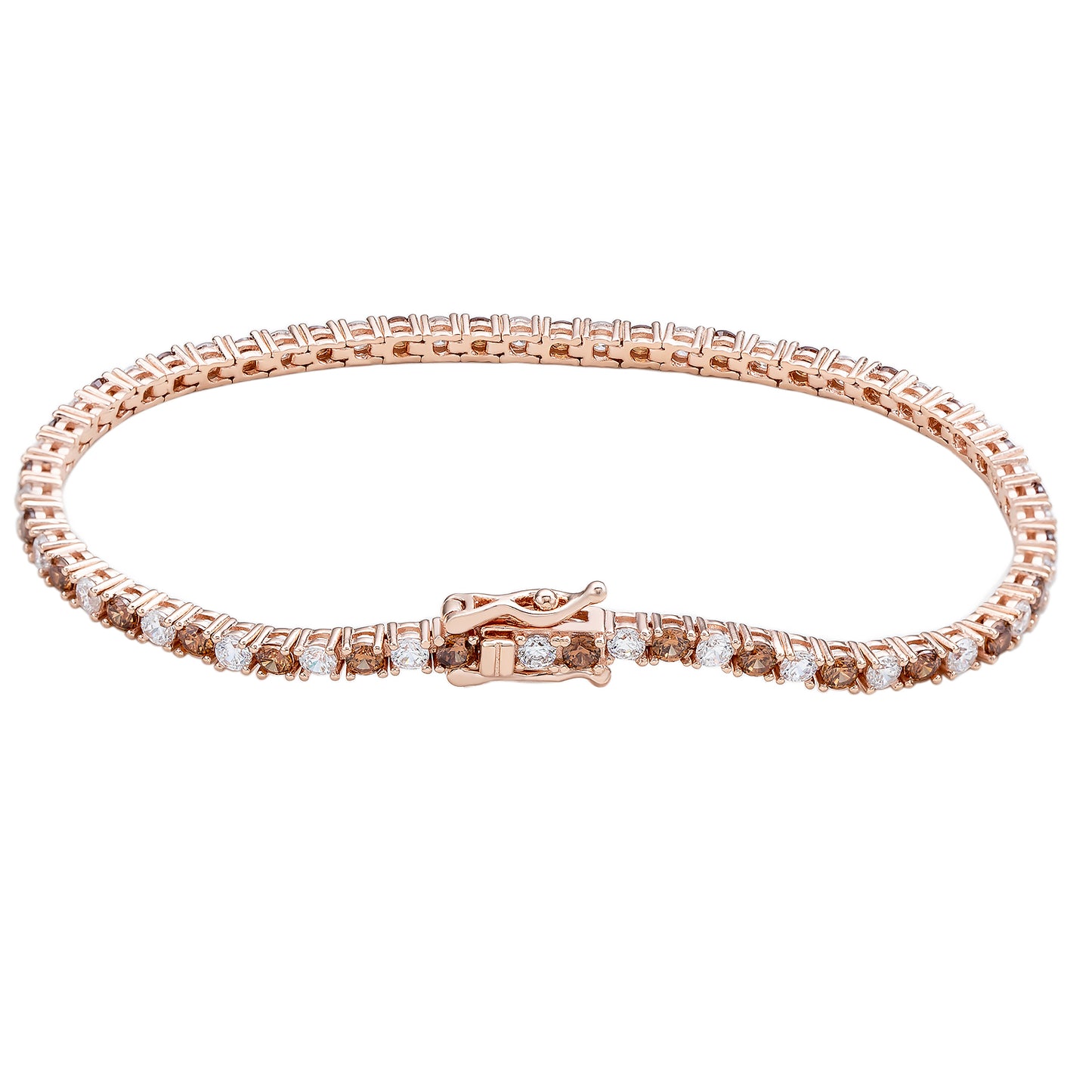 Suzy Levian Brown White Cubic Zirconia Rose Sterling Silver 7 inch Tennis Bracelet