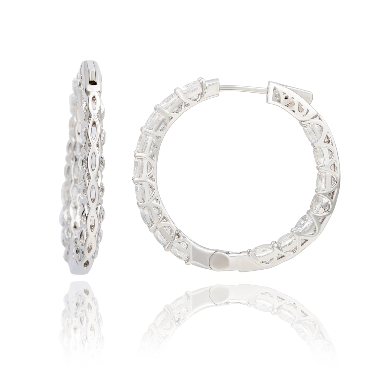 Suzy Levian Sterling Silver White Topaz Crossing Hoop Earrings