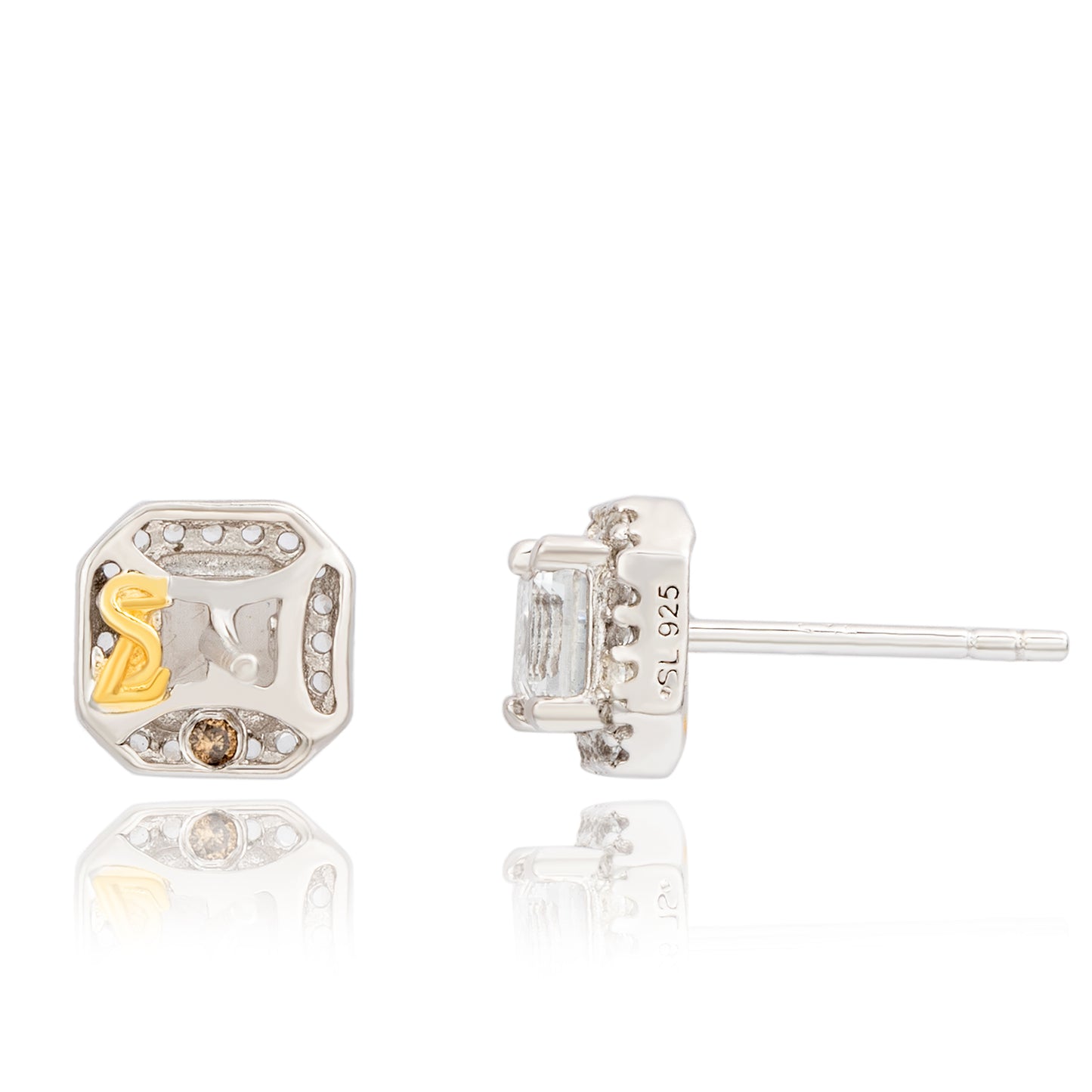 Suzy Levian Sterling Silver Ascher Cut White Topaz Halo Stud Earrings