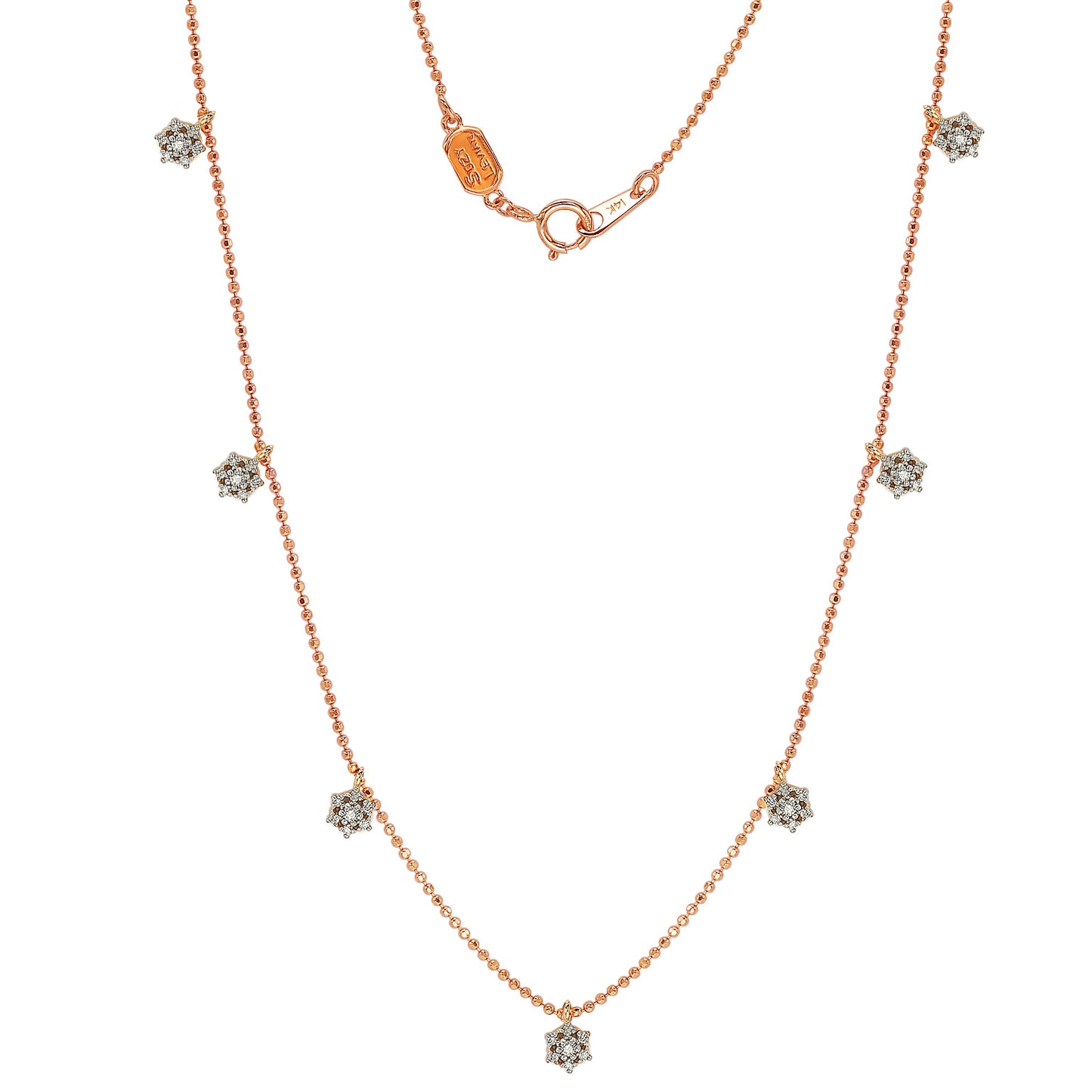 Suzy Levian 14K Rose Gold .30cttw Diamond Flower Station Necklace