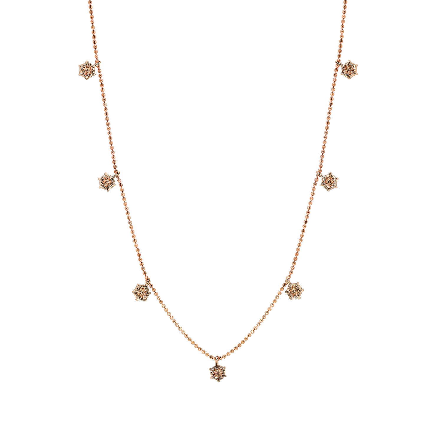 Suzy Levian 14K Rose Gold .30cttw Diamond Flower Station Necklace