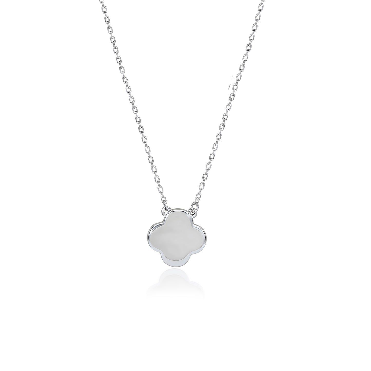 Suzy Levian White Sterling Silver Cubic Zirconia Pave Clover Necklace