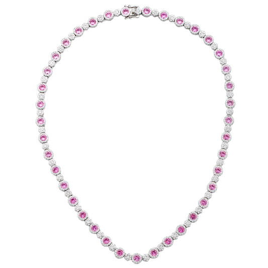 Suzy Levian Sterling Silver Pink Sapphire and Diamond Accent Tennis Necklace