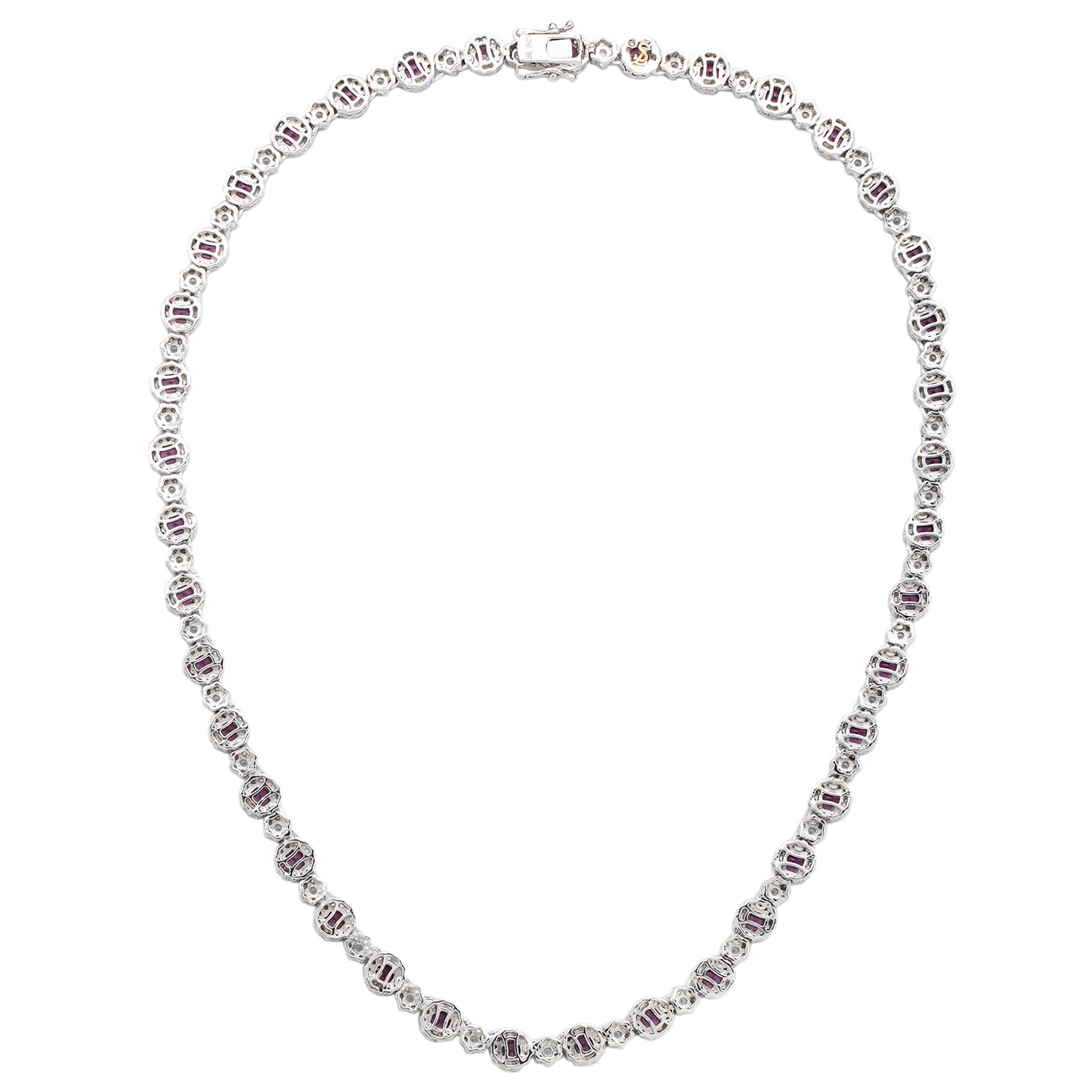 Suzy Levian Sterling Silver Pink Sapphire and Diamond Accent Tennis Necklace