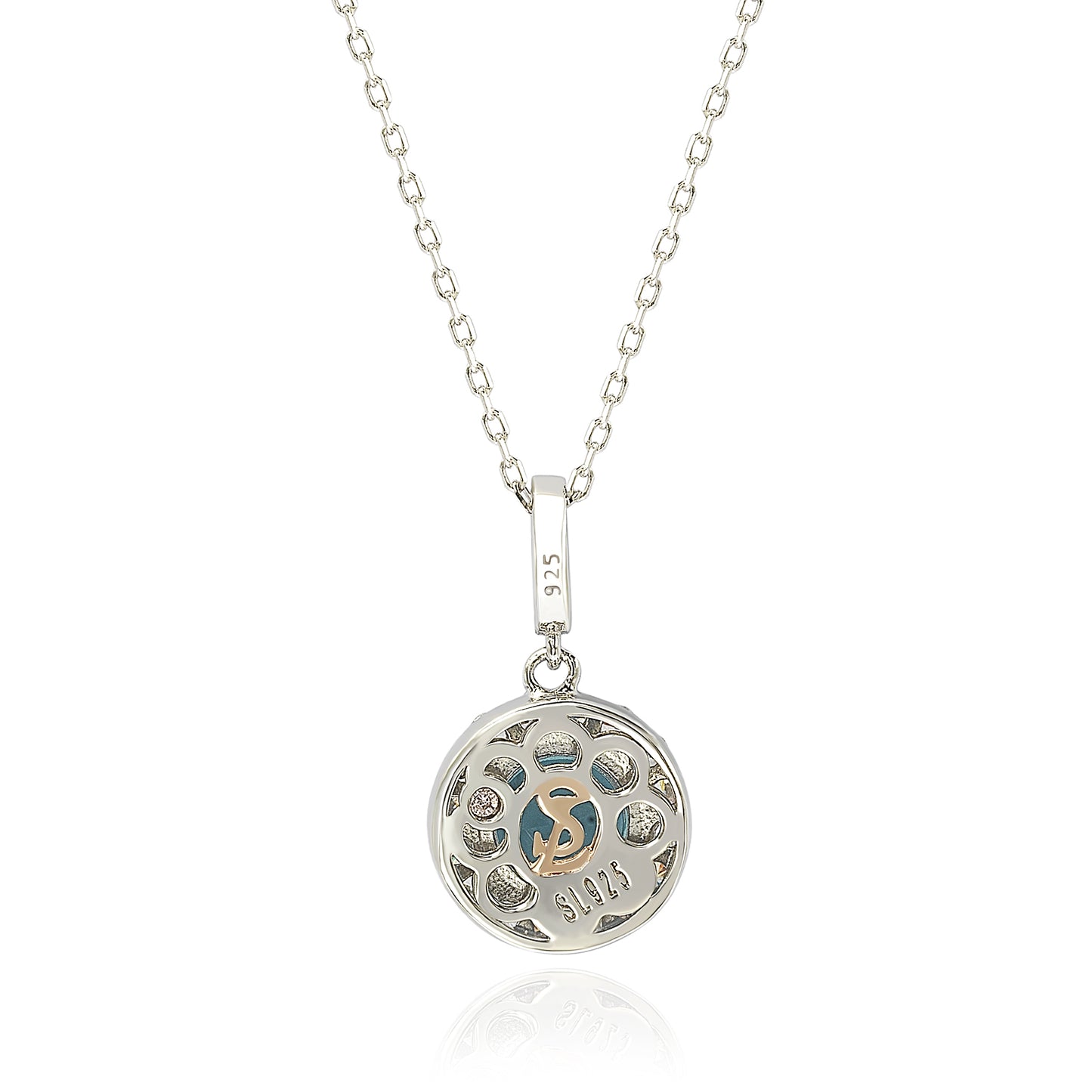 Suzy Levian Sterling Silver Round Cut Blue Topaz And White Topaz Pendant