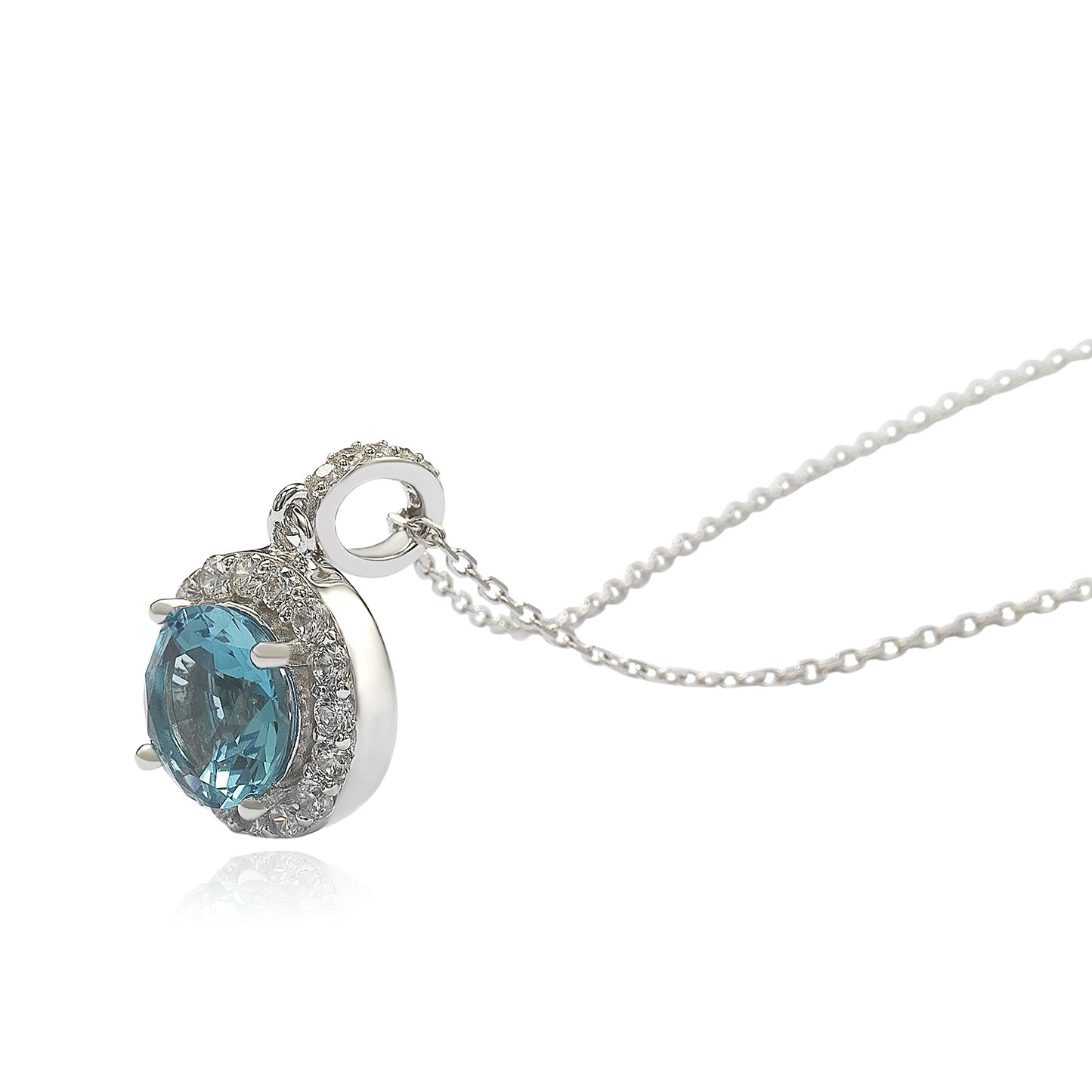Suzy Levian Sterling Silver Round Cut Blue Topaz And White Topaz Pendant