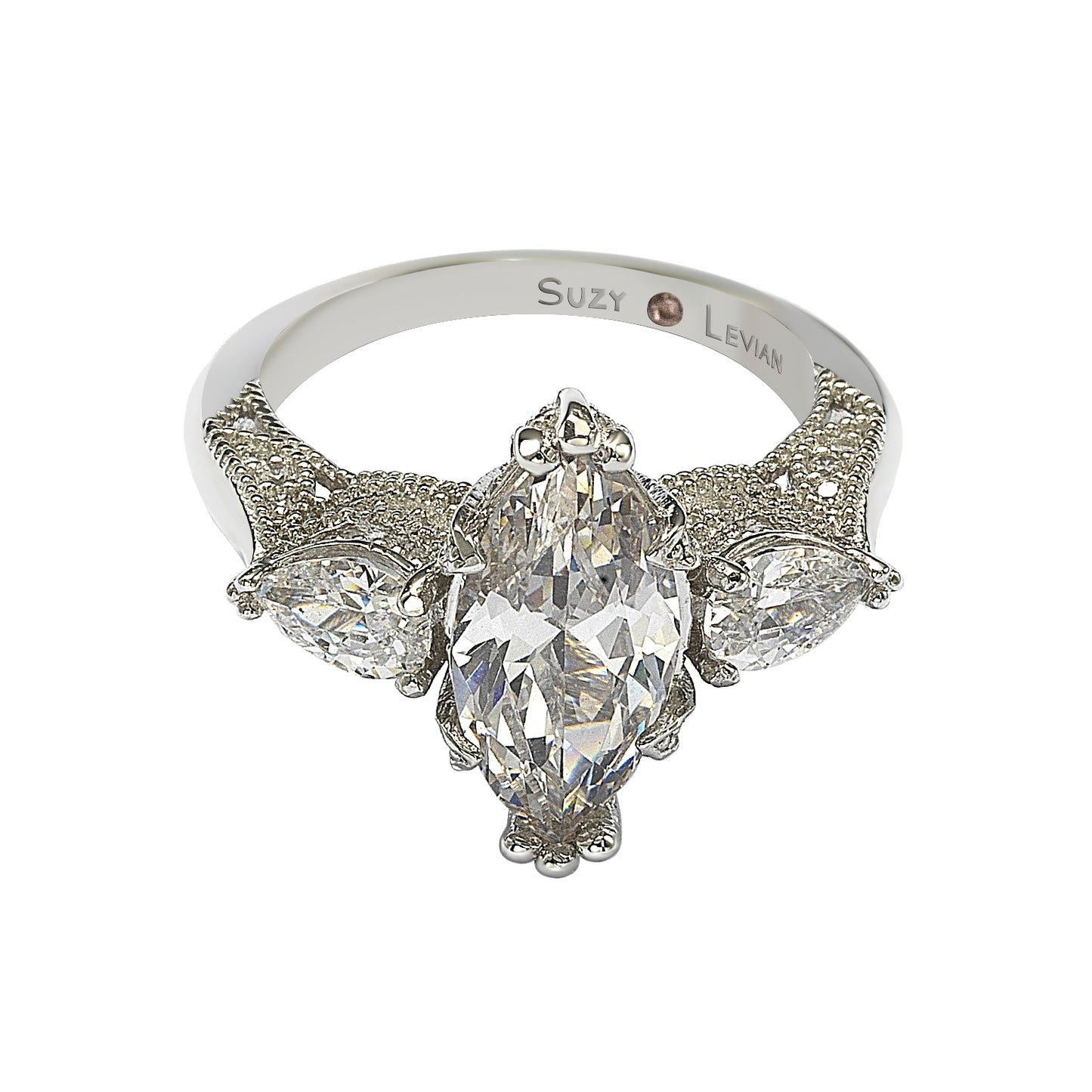 Suzy Levian Sterling Silver Marquise Cubic Zirconia Engagement Ring