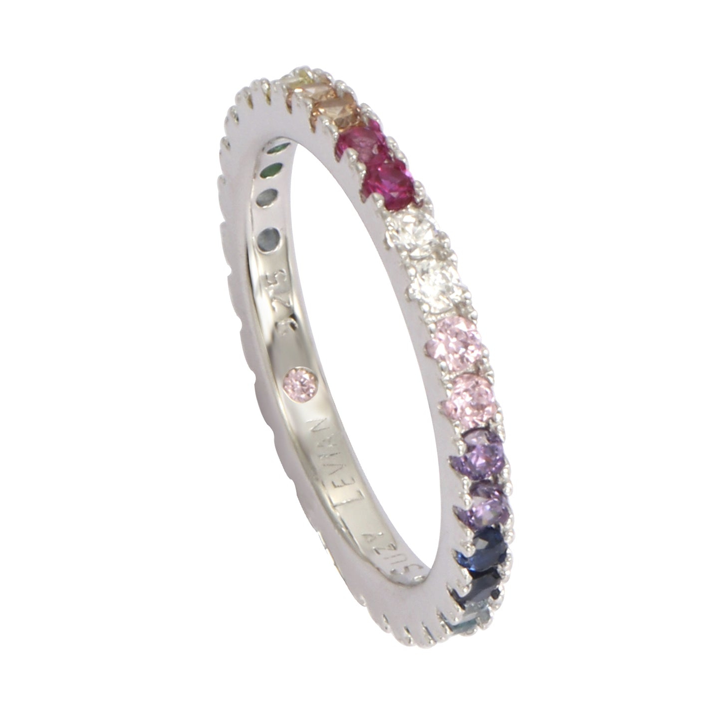 Suzy Levian Sterling Silver Thin Rainbow Muliticolor Cubic Zirconia Eternity Band