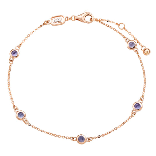 Suzy Levian 14K Rose Gold .55 Cttw Round Cut Tanzanite Station Bracelet
