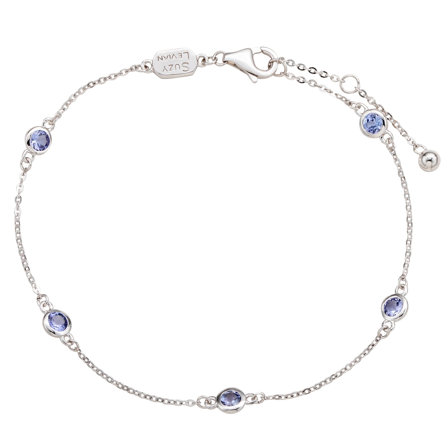 Suzy Levian 14K White Gold .55 Cttw Round Cut Tanzanite Station Bracelet