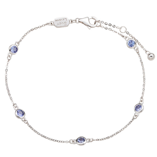 Suzy Levian 14K White Gold .55 Cttw Round Cut Tanzanite Station Bracelet