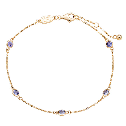 Suzy Levian 14K Yellow Gold .55 Cttw Round Cut Tanzanite Station Bracelet