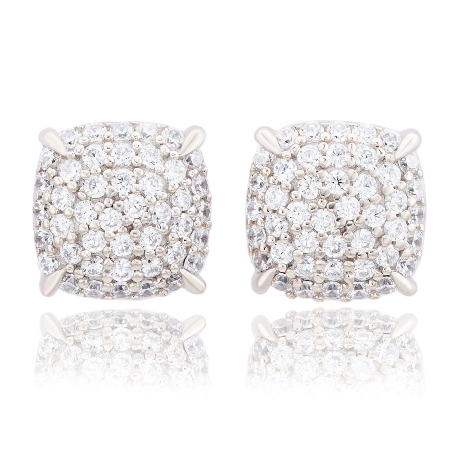 Suzy Levian Sterling Silver Pave Cubic Zirconia Square Cushion Stud Earrings