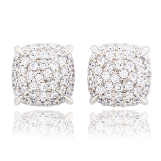 Suzy Levian Sterling Silver Pave Cubic Zirconia Square Cushion Stud Earrings