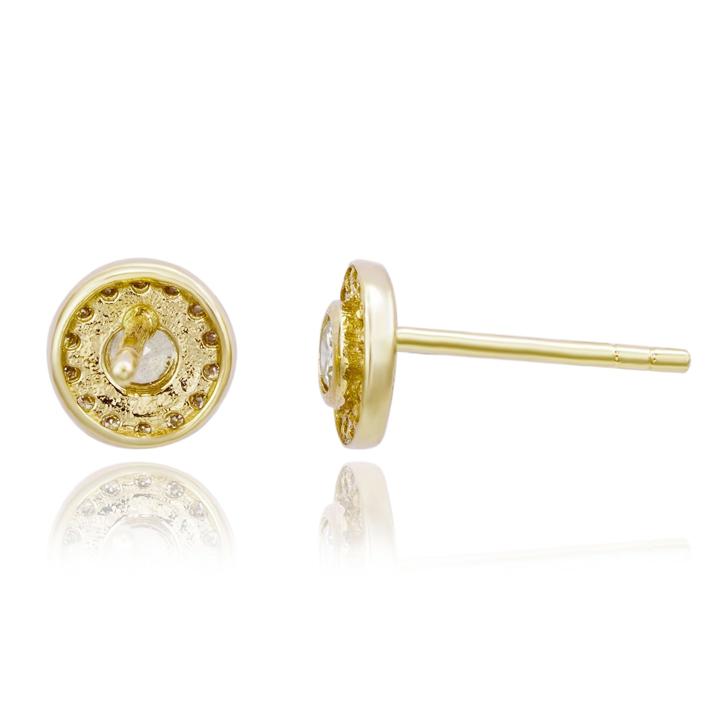 Suzy Levian 14K Yellow Gold Bezel Set Halo 0.33cttw Diamond Stud Earrings