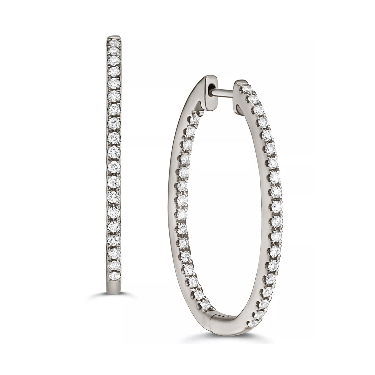 Suzy Levian 14K White Gold 1cttw TDW Inside Out Diamond Hoop Earrings