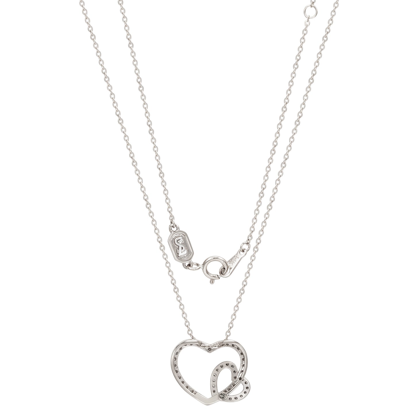 Suzy Levian 14K White Gold & .35cttw Diamond Double Heart Pendant