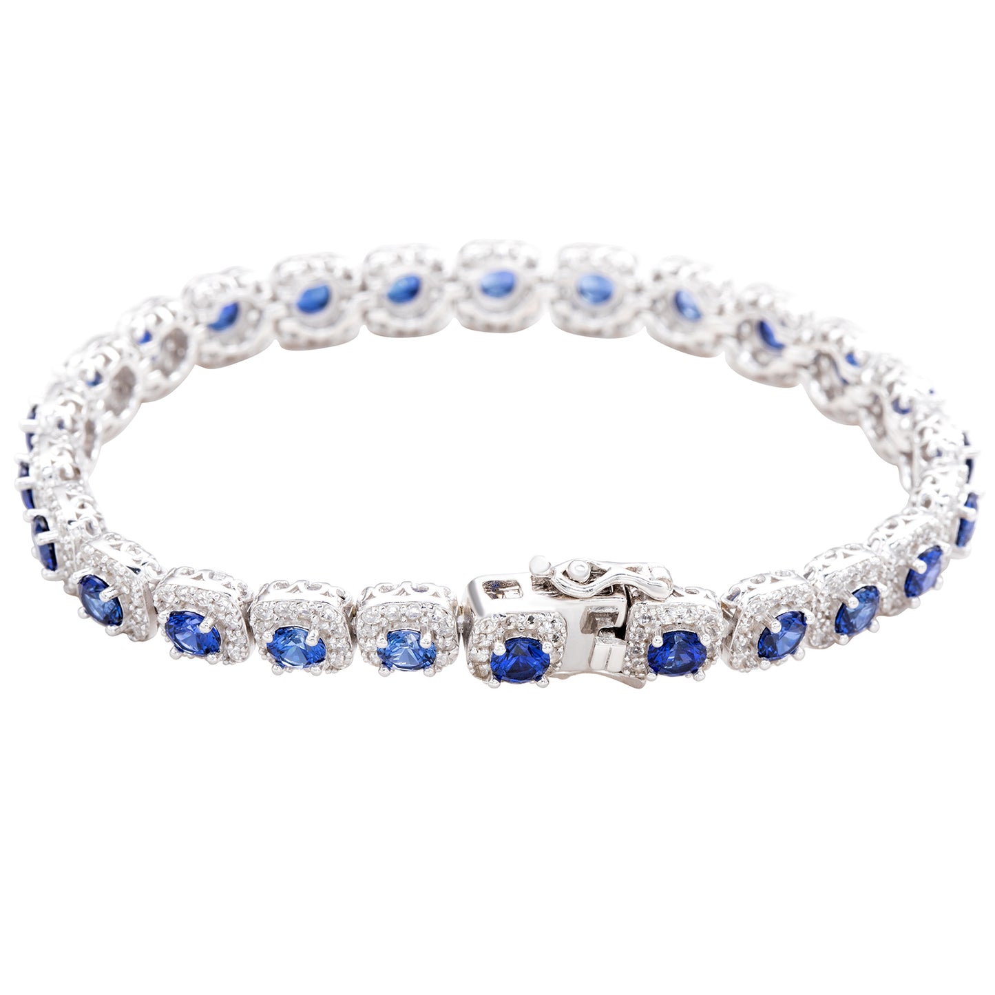 Suzy Levian Sterling Silver Sapphire and Diamond Accent Tennis Bracelet