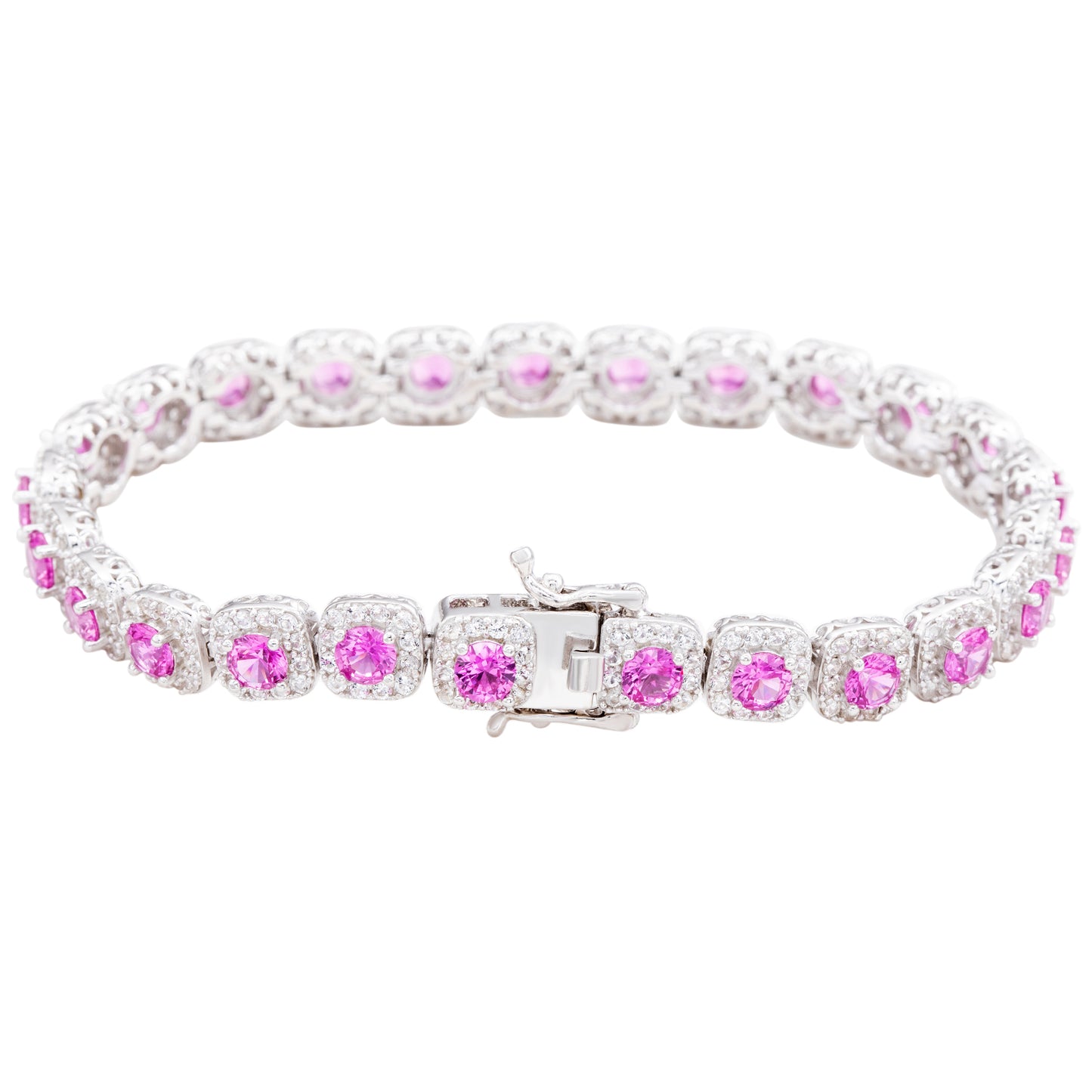Suzy Levian Sterling Silver Pink Sapphire and Diamond Accent Tennis Bracelet