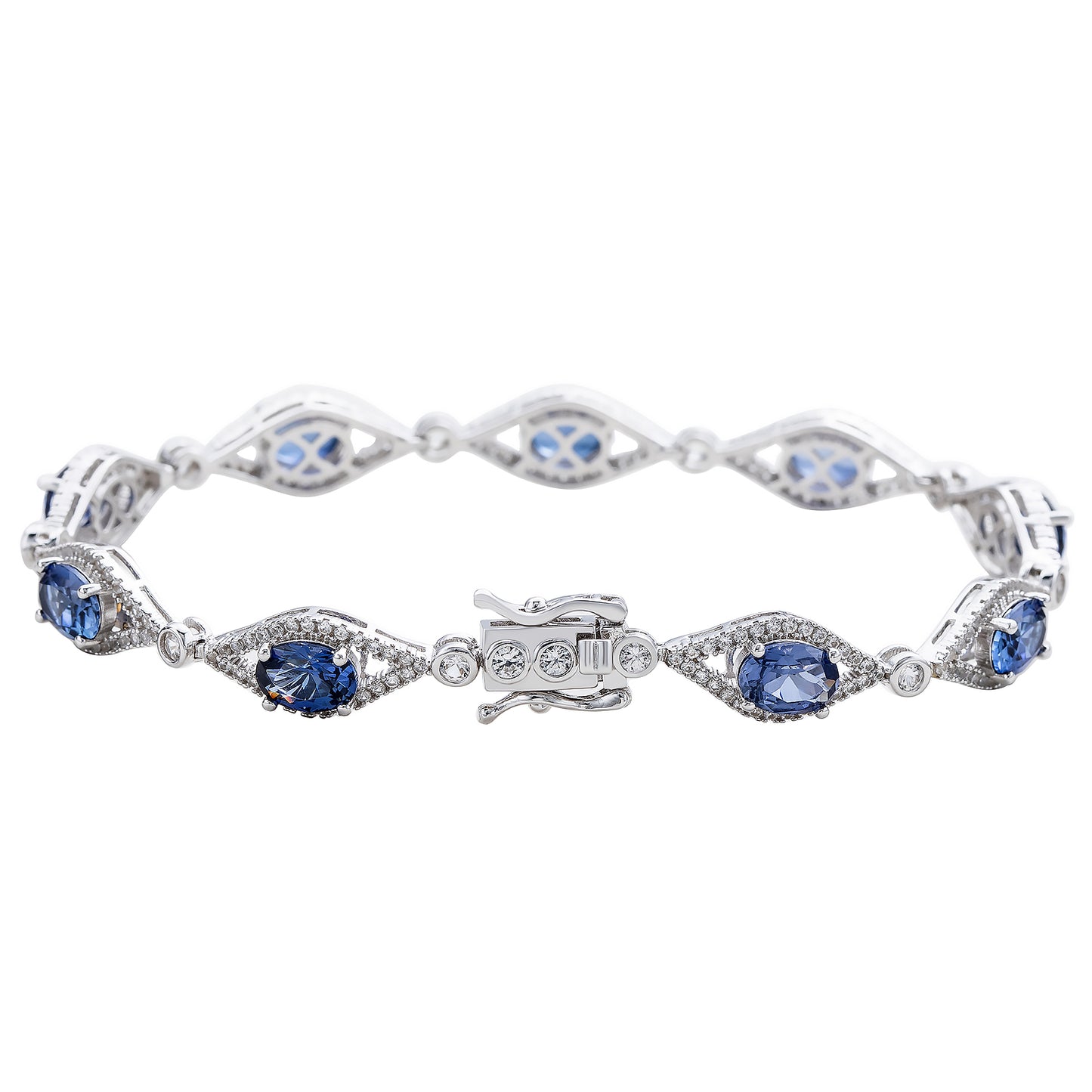 Suzy Levian Sterling Silver Oval-Cut Blue Sapphire & Diamond Accent Tennis Bracelet