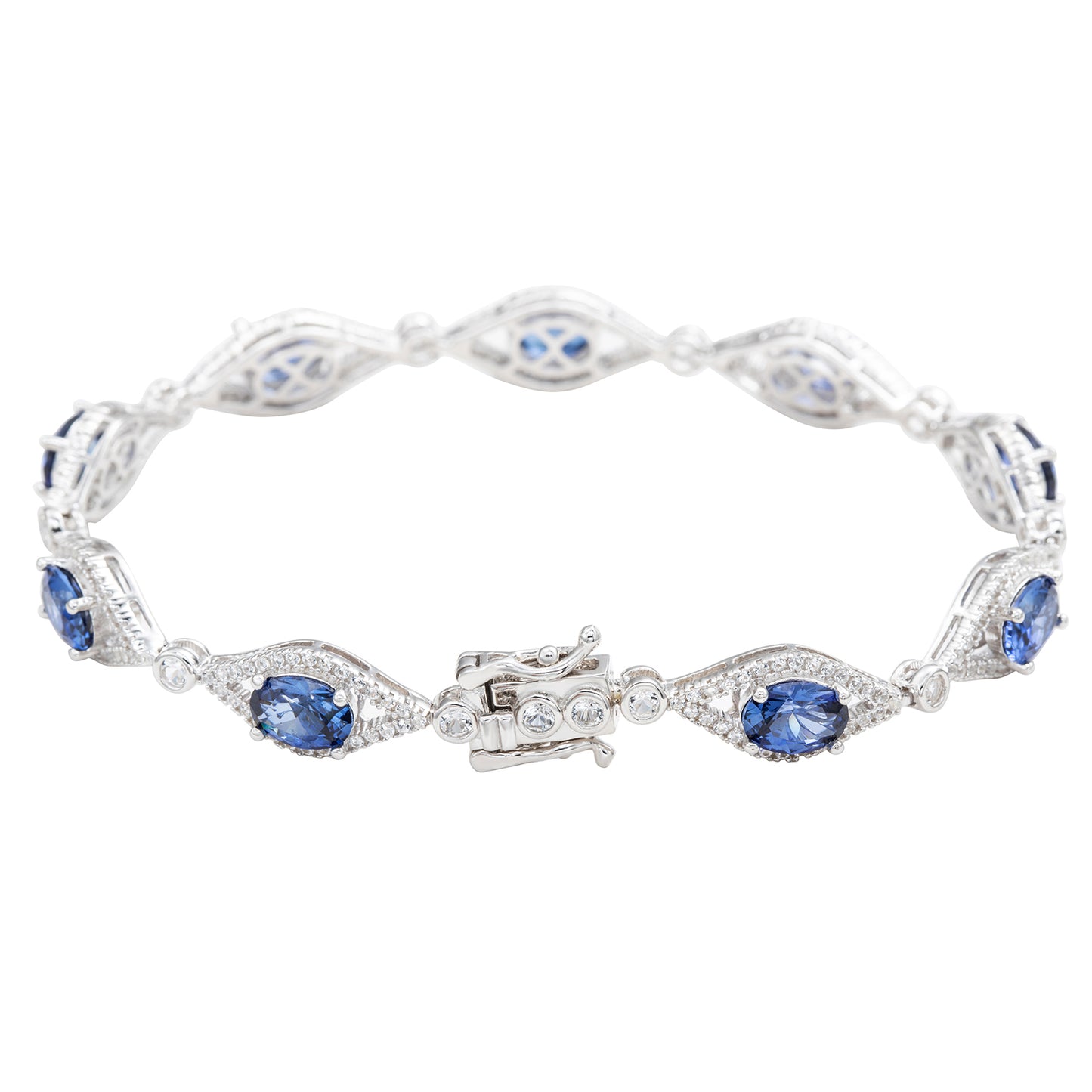 Suzy Levian Sterling Silver Oval-Cut Blue Sapphire & Diamond Accent Tennis Bracelet