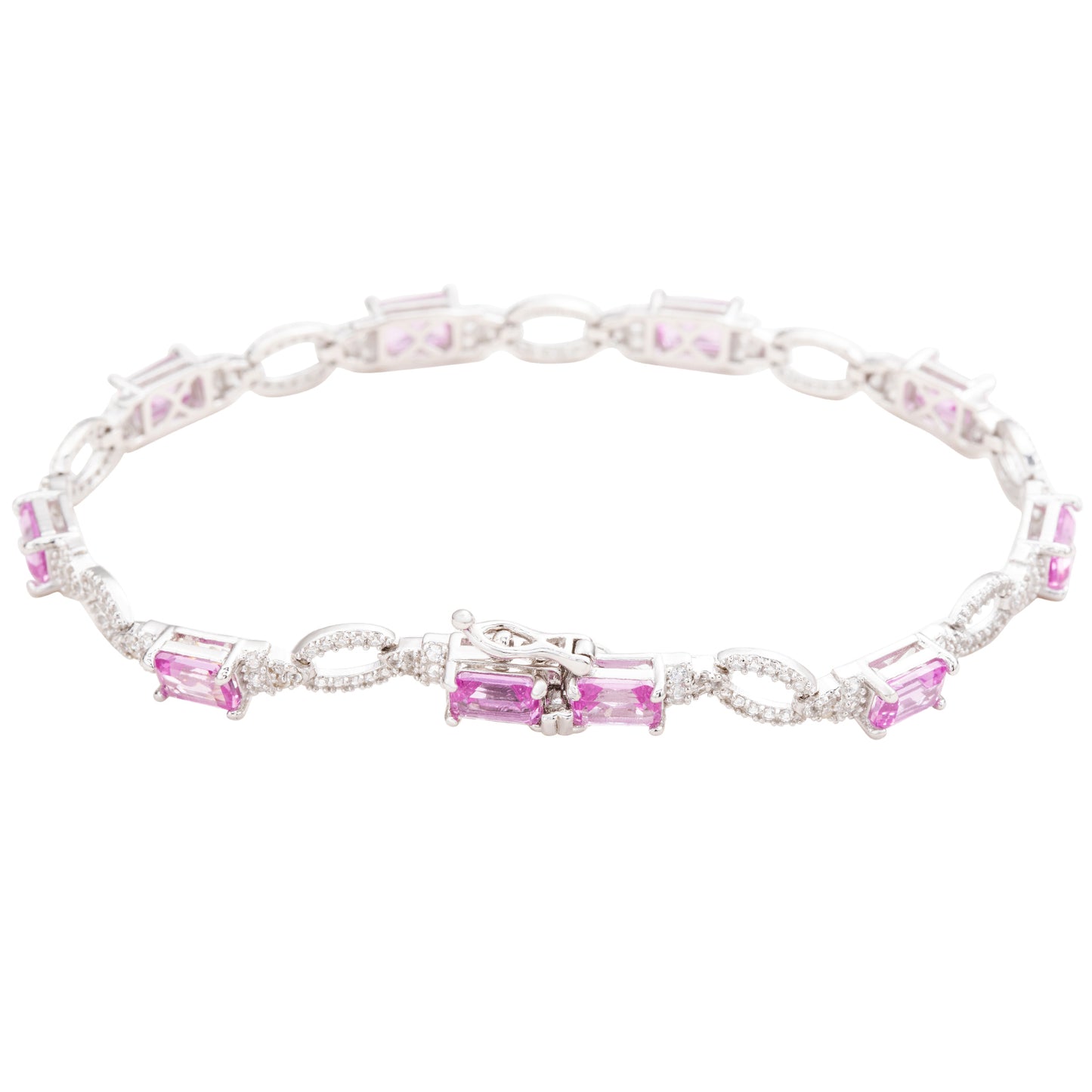 Suzy Levian Sterling Silver Emerald-Cut Pink Sapphire And Diamond Accent Tennis Bracelet
