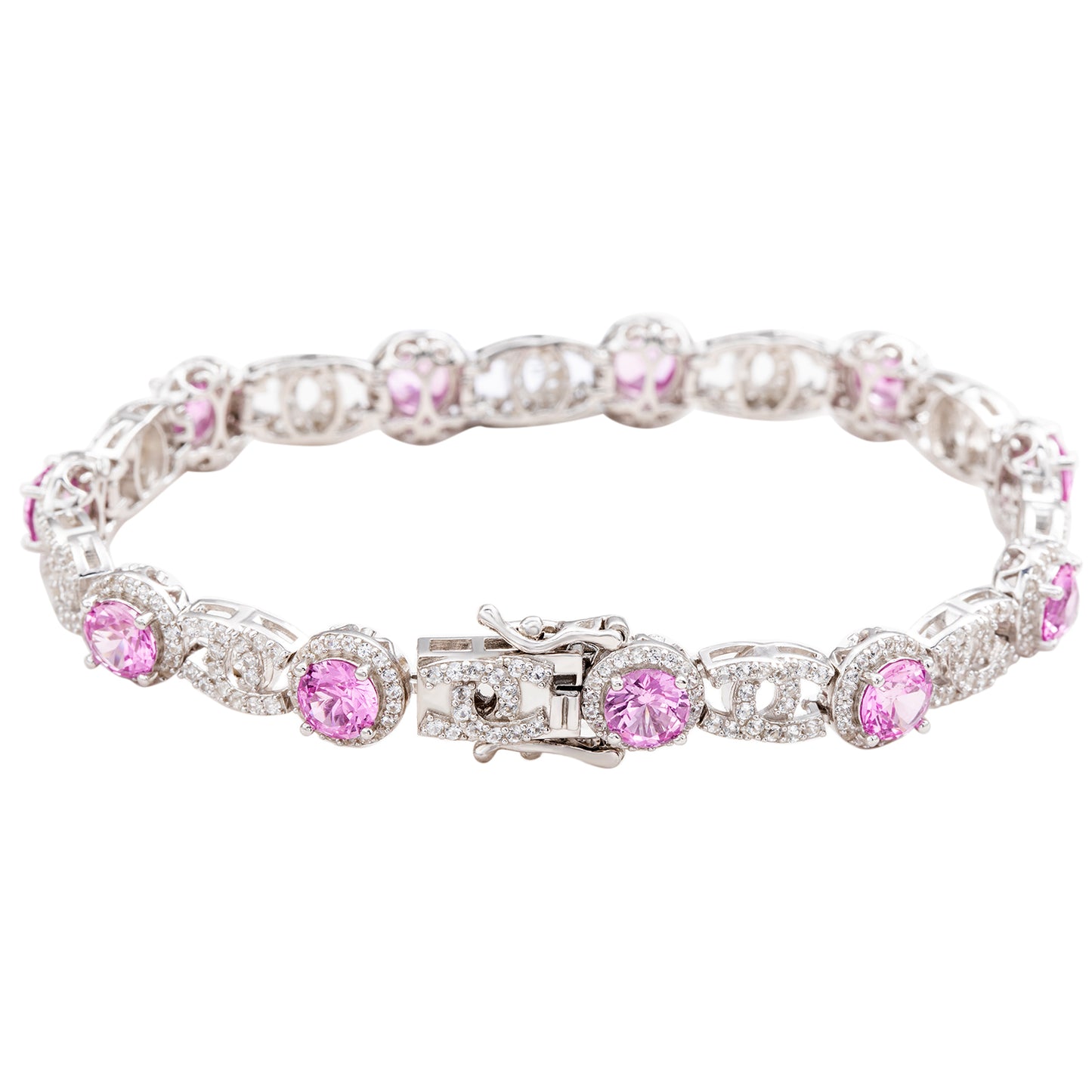 Suzy Levian Sterling Silver Pink Sapphire and Diamond Accent Tennis Bracelet