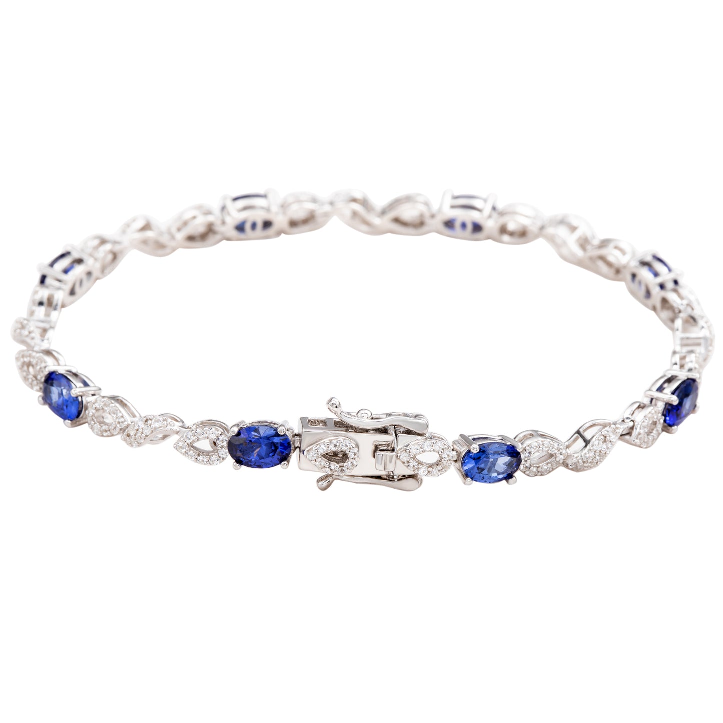 Suzy Levian Sterling Silver Oval-Cut Blue Sapphire And Diamond Accent Tennis Bracelet