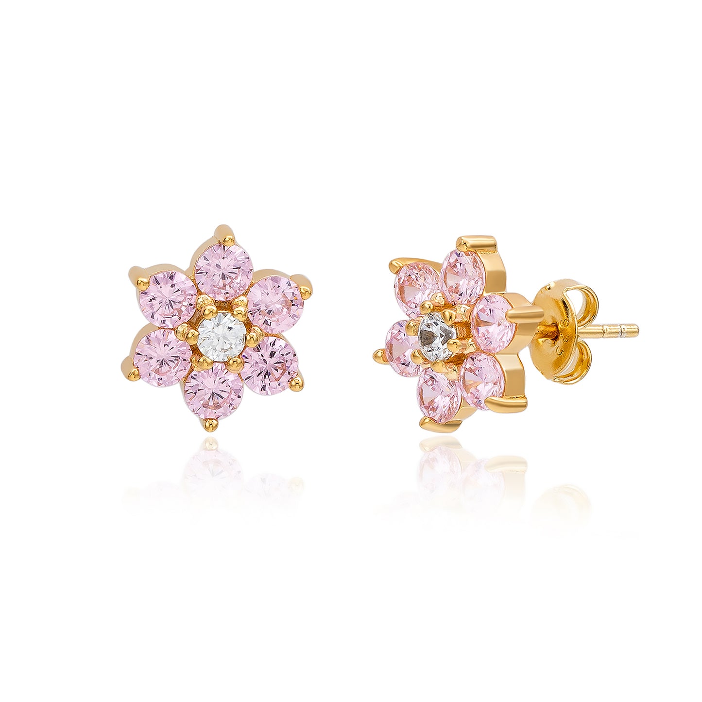 Suzy Levian Yellow Sterling Silver Pink Cubic Zirconia Flower Earrings
