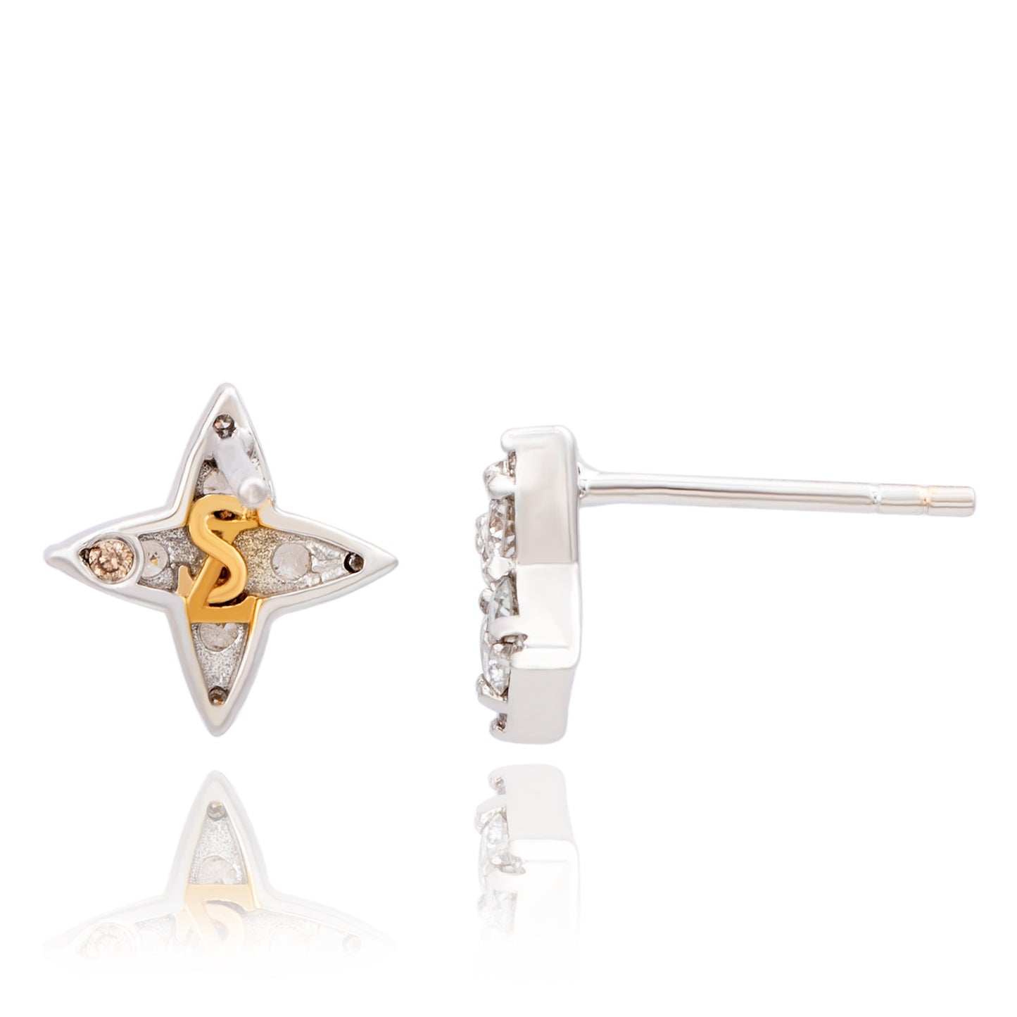 Suzy Levian 14K White Gold .55cttw Diamond Abstract Star Stud Earrings