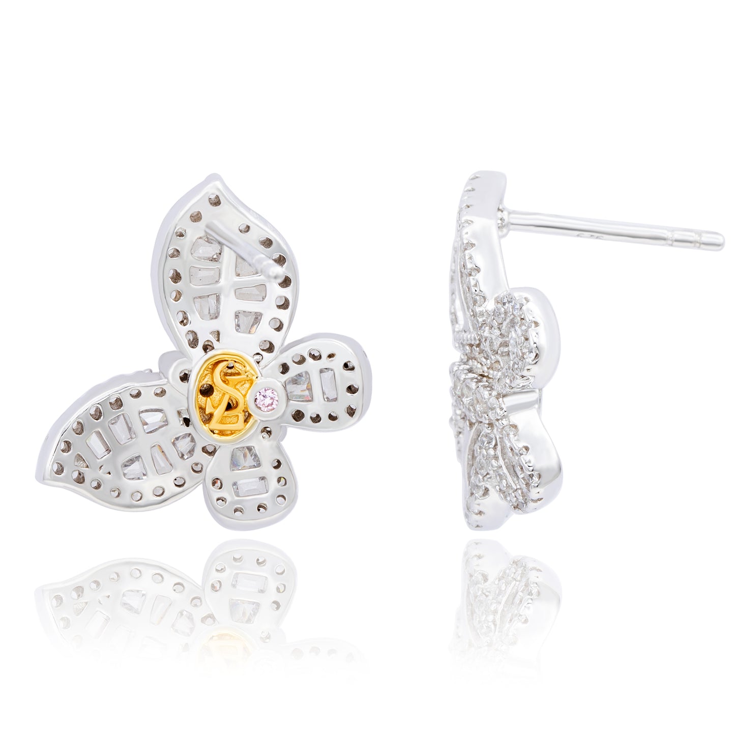 Suzy Levian Sterling Silver & White Cubic Zirconia Round And Baguette Cut Butterfly Earrings