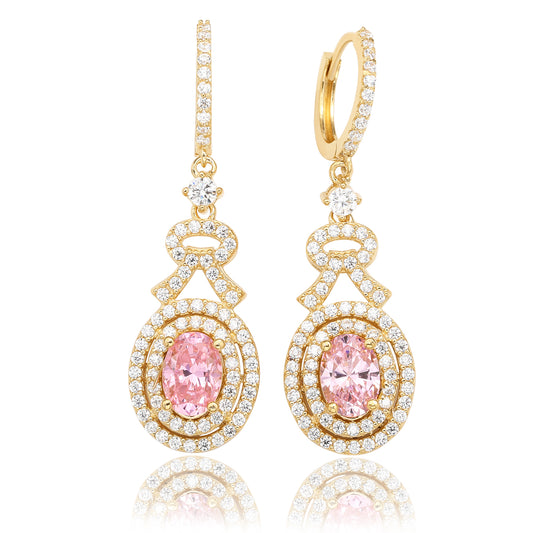 Suzy Levian Yellow Sterling Silver Pink Cubic Zirconia Drop Earrings