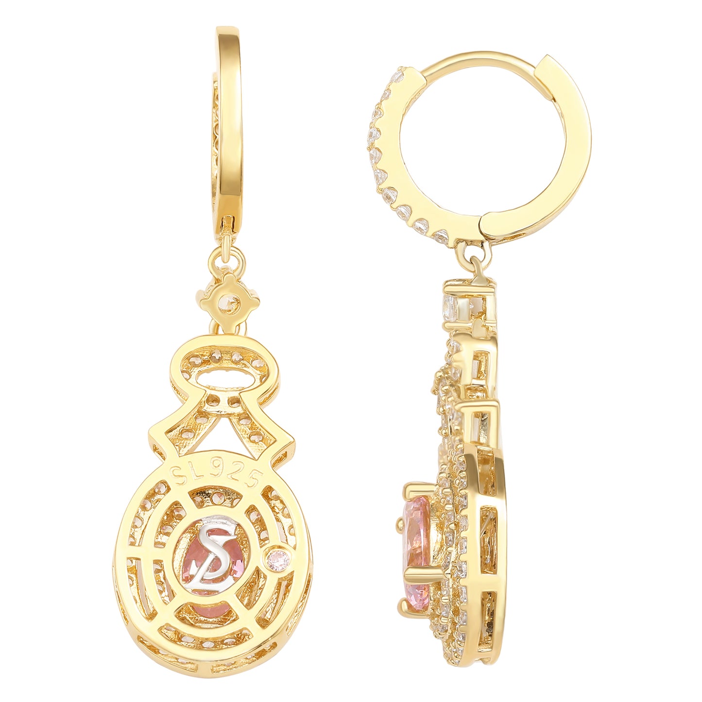 Suzy Levian Yellow Sterling Silver Pink Cubic Zirconia Drop Earrings