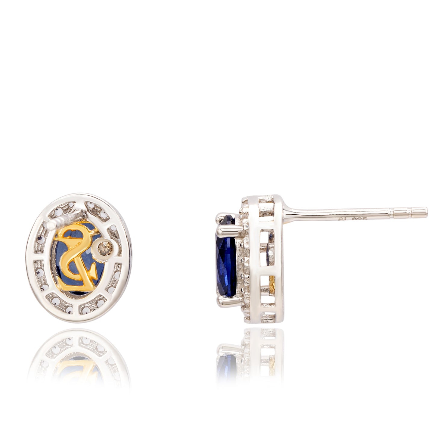 Suzy Levian Sterling Silver Oval Cut Sapphire Halo Stud Earrings