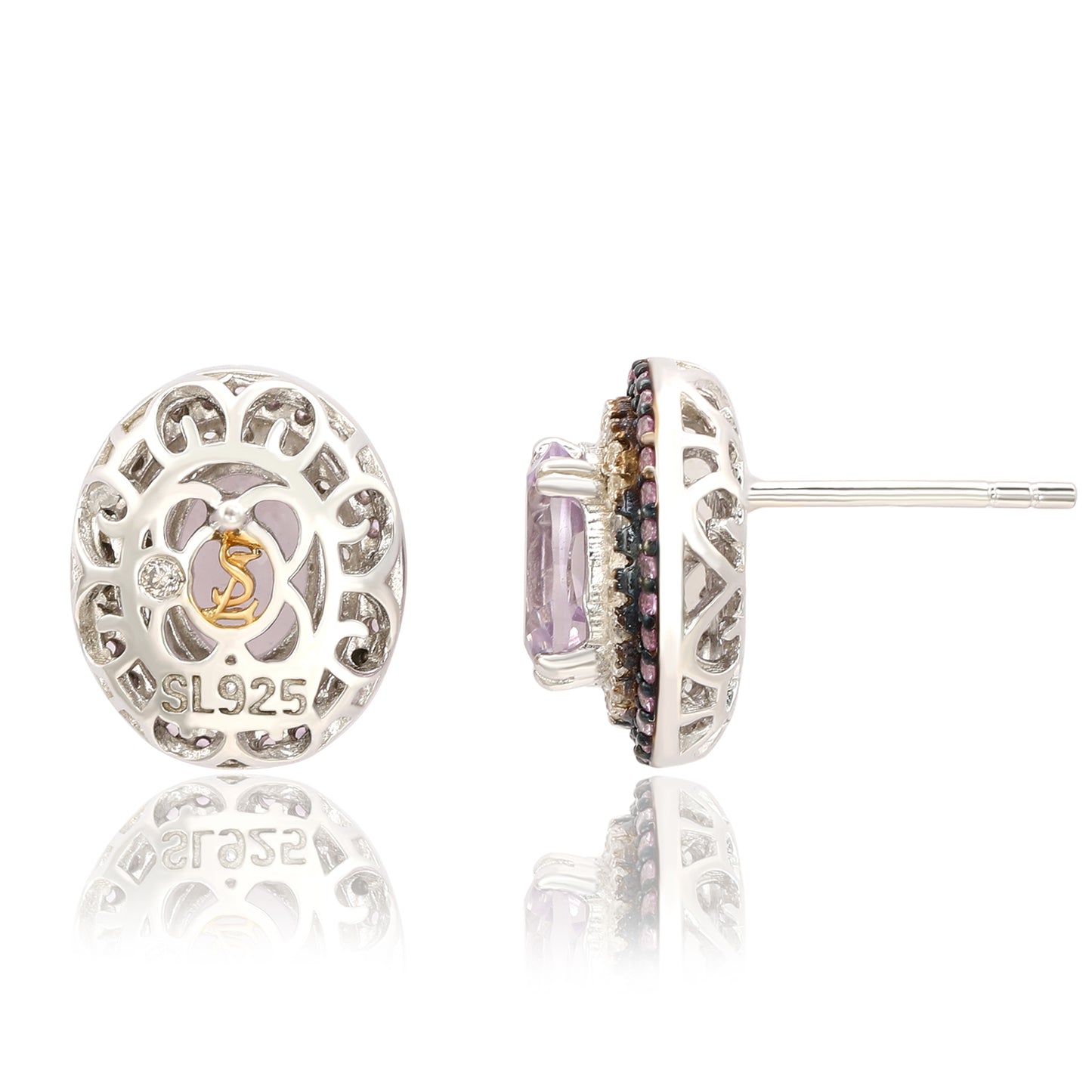 Suzy Levian Sterling Silver Oval Cut Purple Amethyst And Pink Sapphire Accent Stud Earrings