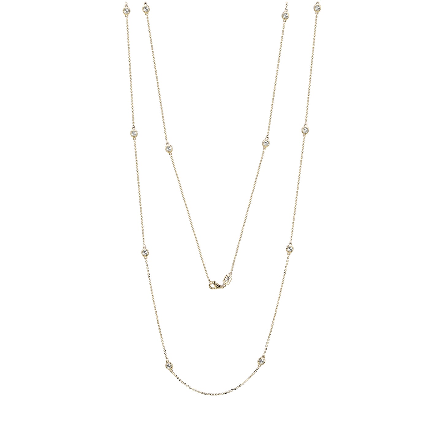 Suzy Levian 14k Yellow Gold 1.70 CTTW Bezel Diamond Station Necklace (36 inch)