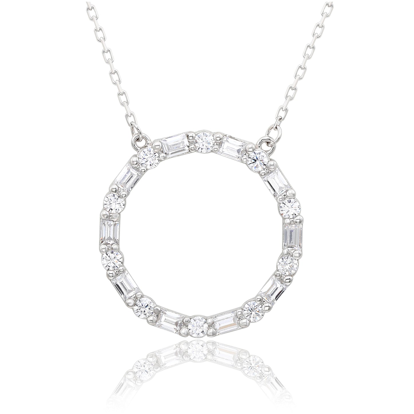 Suzy Levian Sterling Silver White Cubic Zirconia Alternating Circle Eternity Necklace