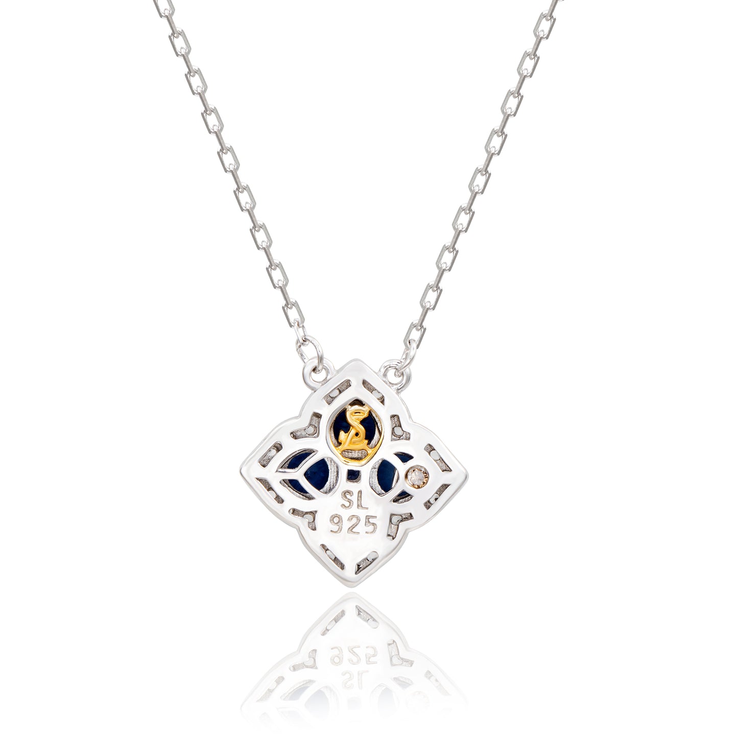 Suzy Levian Sterling Silver Blue Sapphire & Diamond Accent Clover Flower Necklace