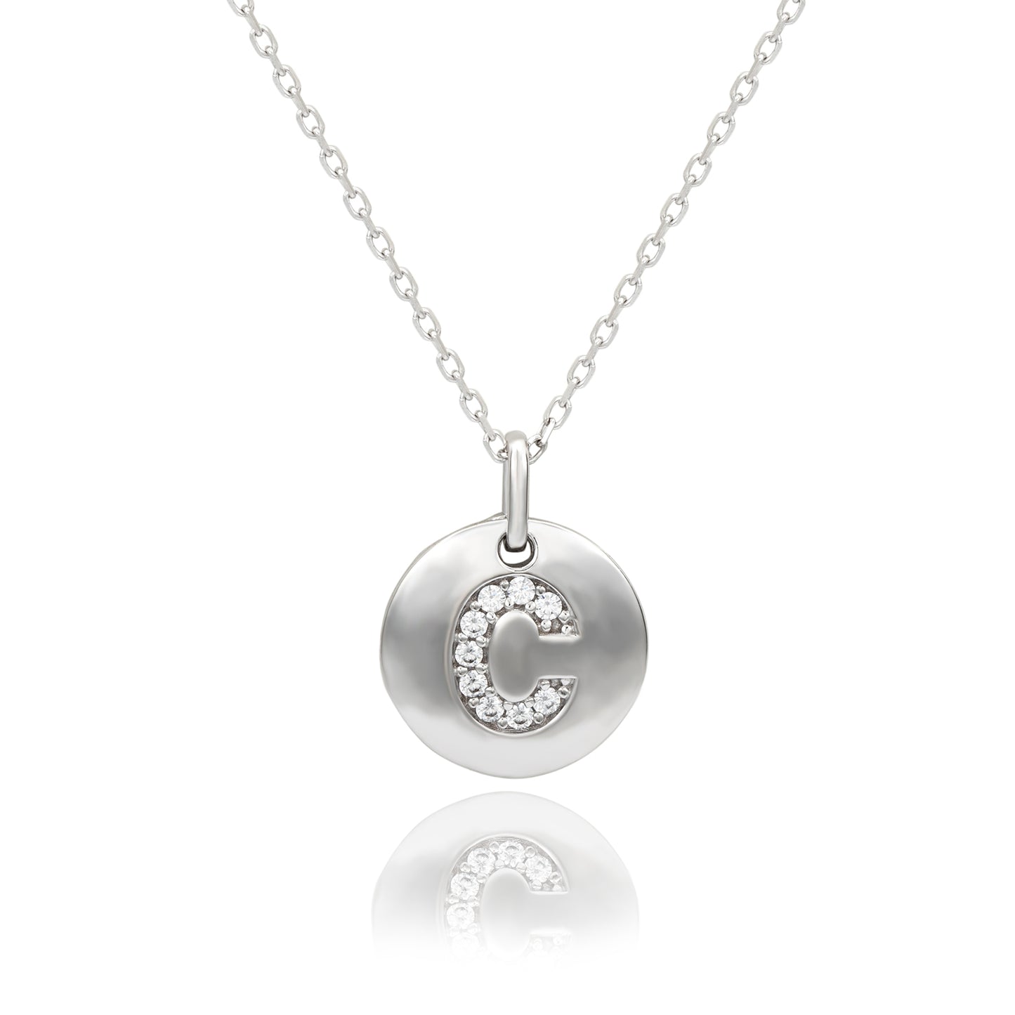 Suzy Levian White Sterling Silver Cubic Zirconia Letter Initial Disc Pendant