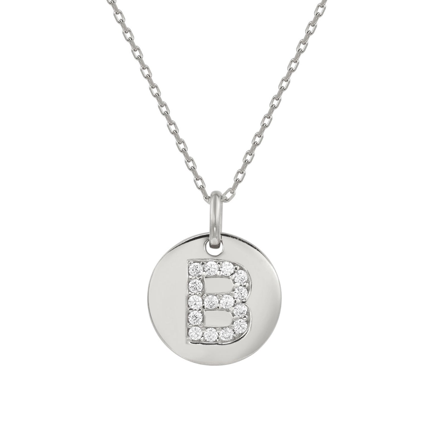 Suzy Levian White Sterling Silver Cubic Zirconia Letter Initial Disc Pendant