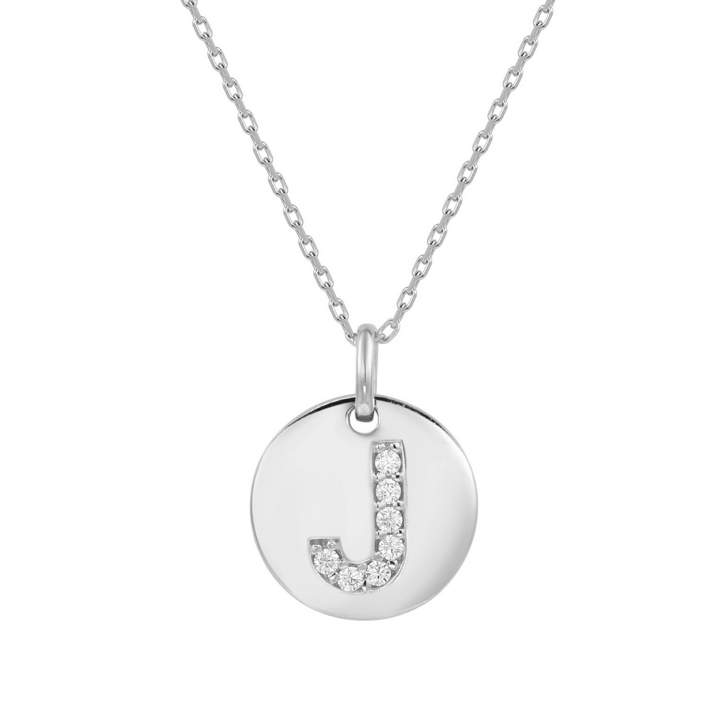 Suzy Levian White Sterling Silver Cubic Zirconia Letter Initial Disc Pendant