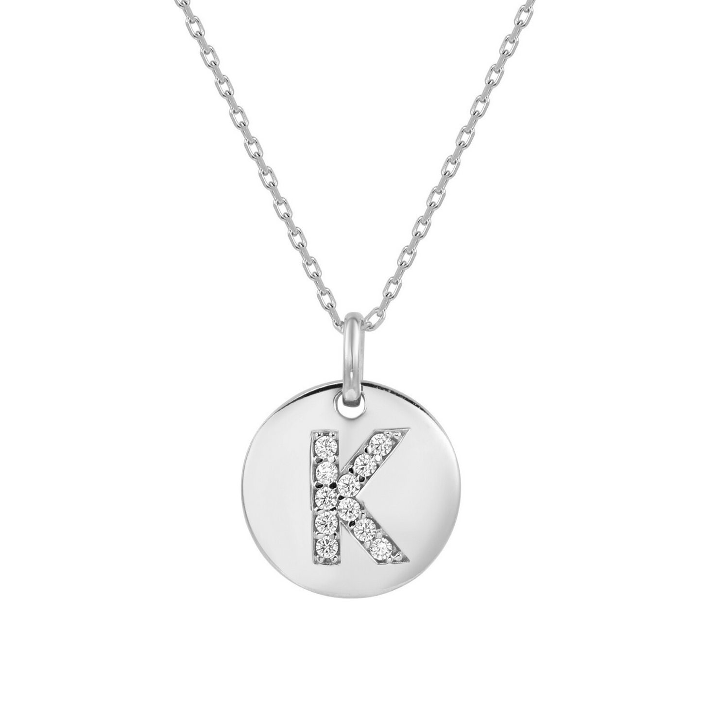 Suzy Levian White Sterling Silver Cubic Zirconia Letter Initial Disc Pendant