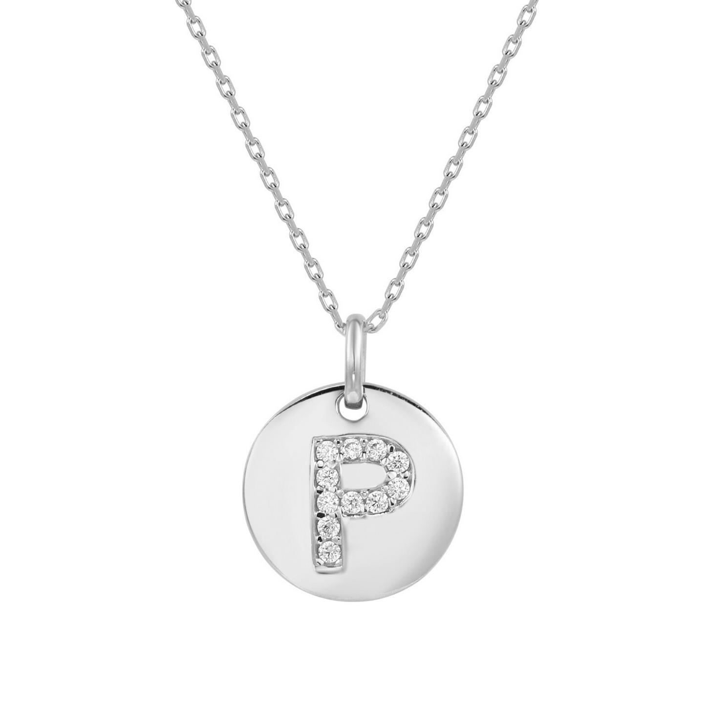 Suzy Levian White Sterling Silver Cubic Zirconia Letter Initial Disc Pendant