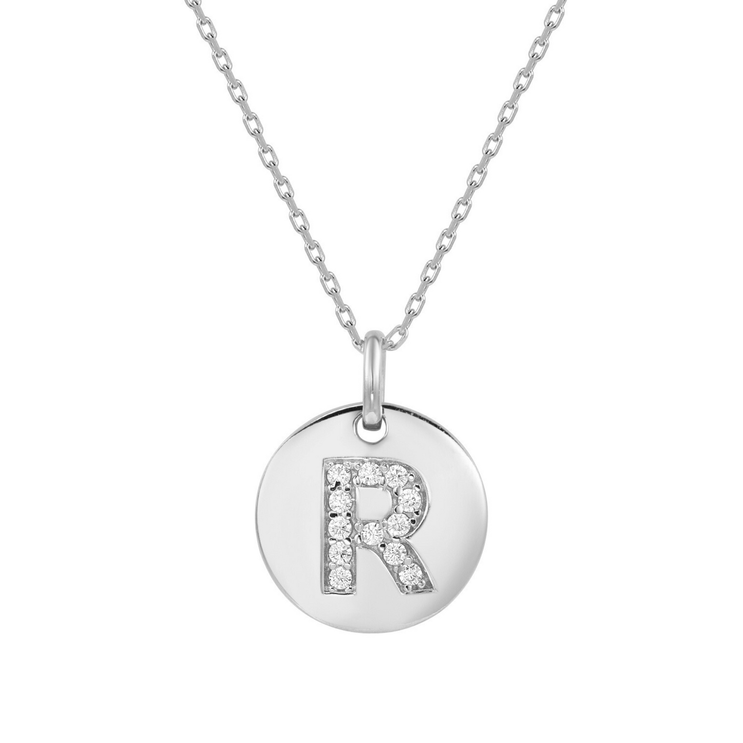 Suzy Levian White Sterling Silver Cubic Zirconia Letter Initial Disc Pendant