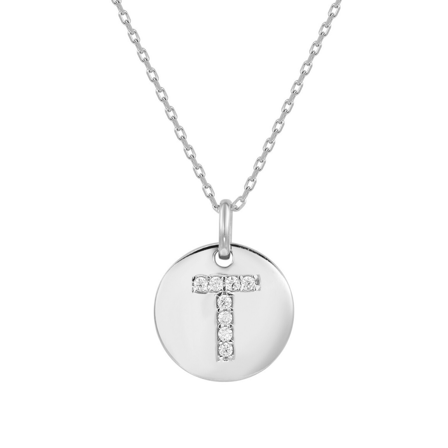 Suzy Levian White Sterling Silver Cubic Zirconia Letter Initial Disc Pendant