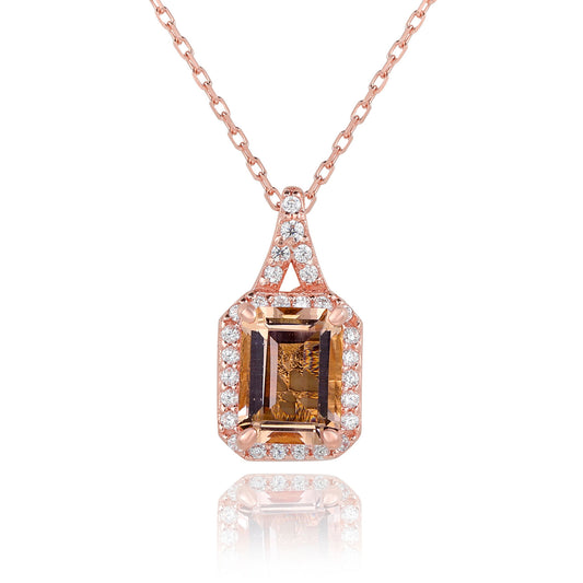 Suzy Levian Rose Sterling Silver Brown Cubic Zirconia Halo Pendant