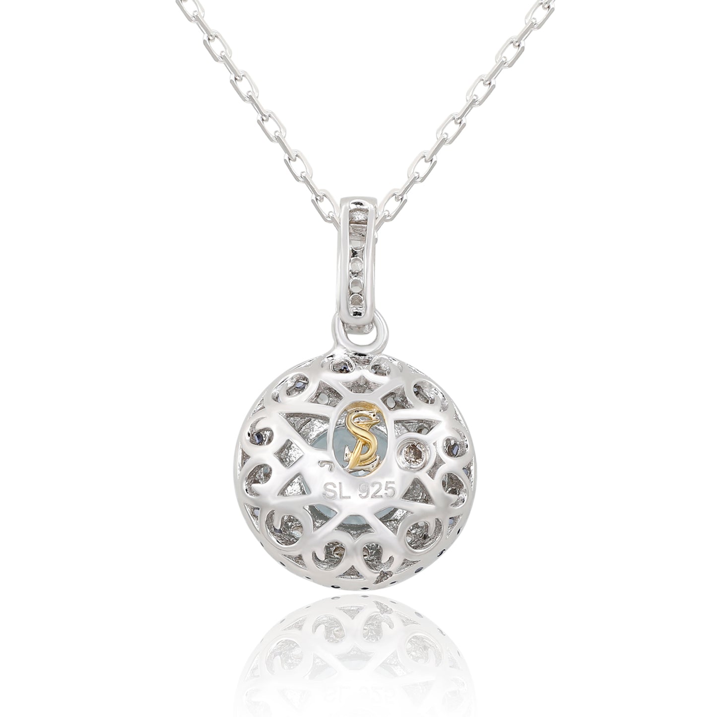 Suzy Levian Sterling Silver Round Cut Blue Topaz And Sapphire Accent Pendant