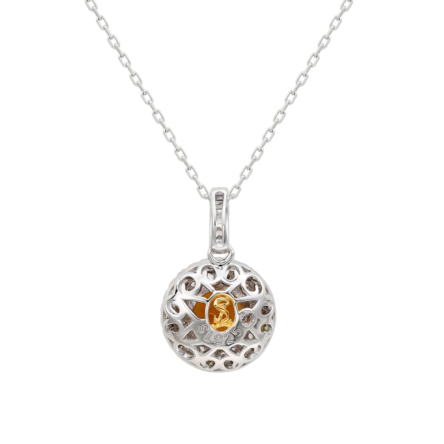 Suzy Levian Sterling Silver Round Cut Orange Citrine And Sapphire Accent Pendant