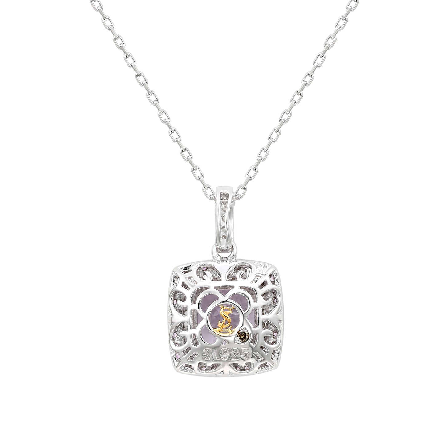 Suzy Levian Sterling Silver Cushion Cut Purple Amethyst And Sapphire Accent Pendant